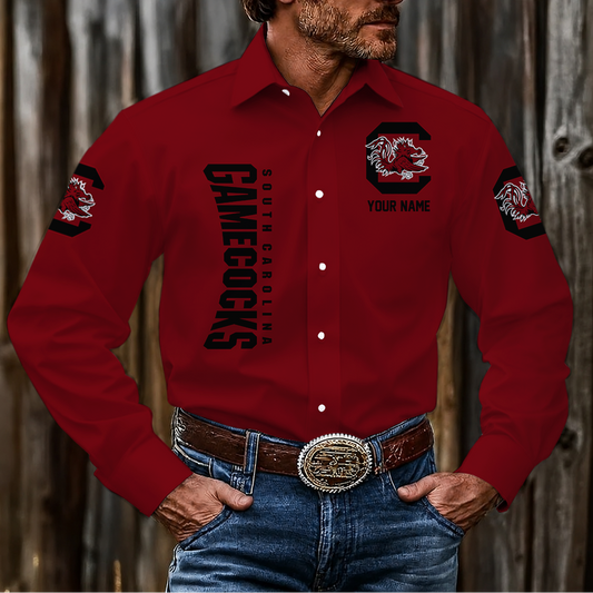 LIMITED EDITION - NEW CUSTOMIZED NCAA CWS10 SCG SOUTH CAROLINA GAMECOCKS MEN'S LONG SLEEVE BUTTON-UP SHIRT