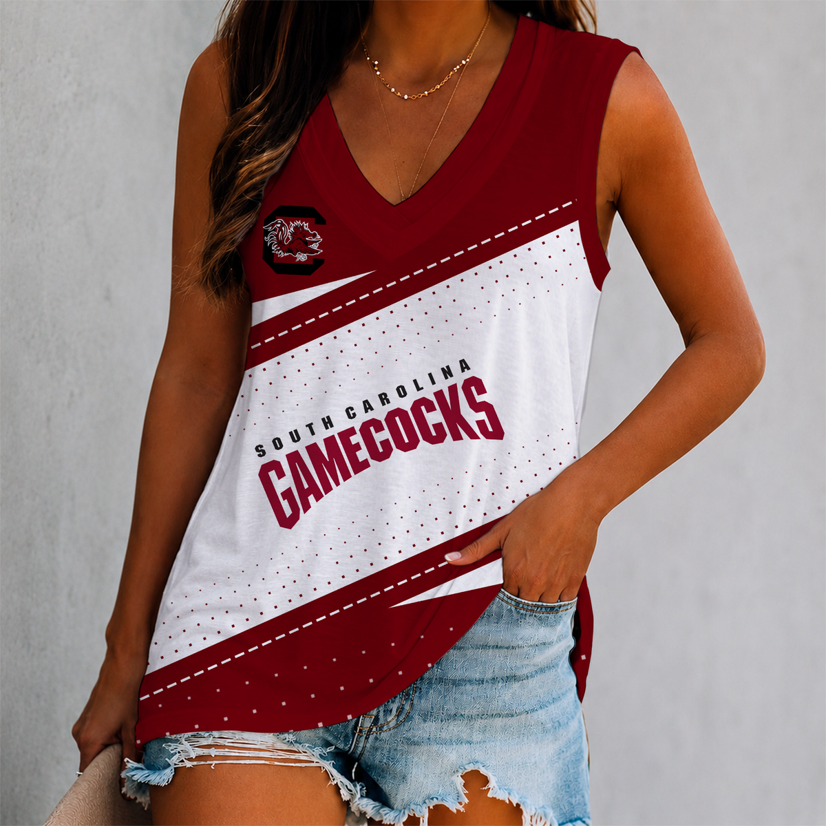 VIRAL EDITION - NEW CUSTOMIZED NCAA CWS10 SCG SOUTH CAROLINA GAMECOCKS WOMEN'S V-NECK TANK TOP