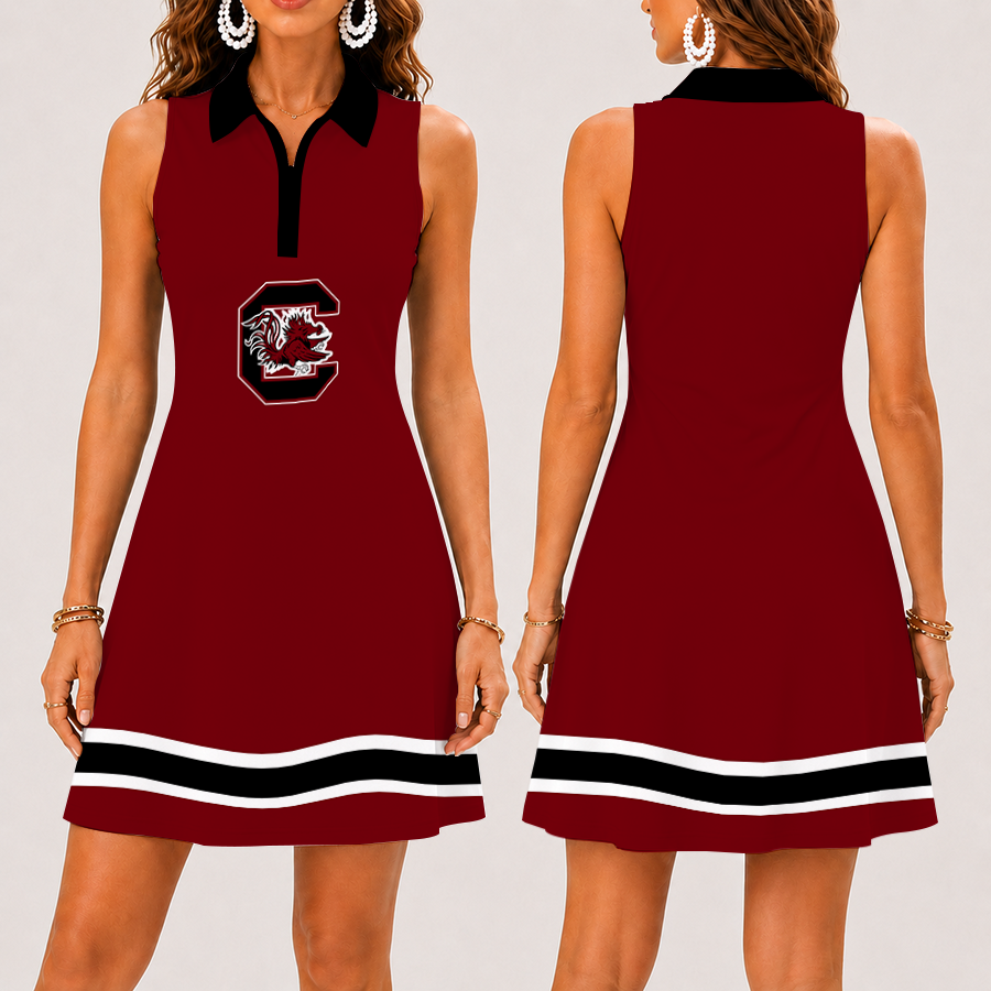 [FAN FAVORITE] NEW CUSTOMIZED NCAA CWS10 SCG SOUTH CAROLINA GAMECOCKS WOMEN'S ZIP SLEEVELESS POLO DRESS