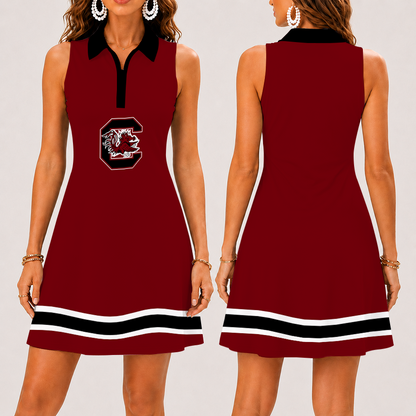 [FAN FAVORITE] NEW CUSTOMIZED NCAA CWS10 SCG SOUTH CAROLINA GAMECOCKS WOMEN'S ZIP SLEEVELESS POLO DRESS