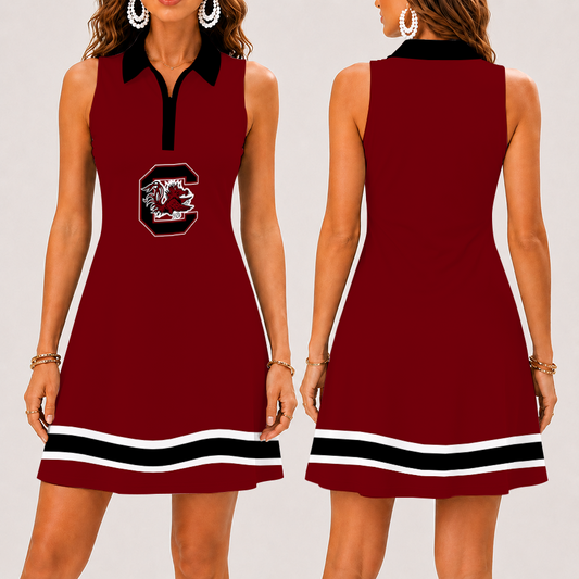 [FAN FAVORITE] NEW CUSTOMIZED NCAA CWS10 SCG SOUTH CAROLINA GAMECOCKS WOMEN'S ZIP SLEEVELESS POLO DRESS