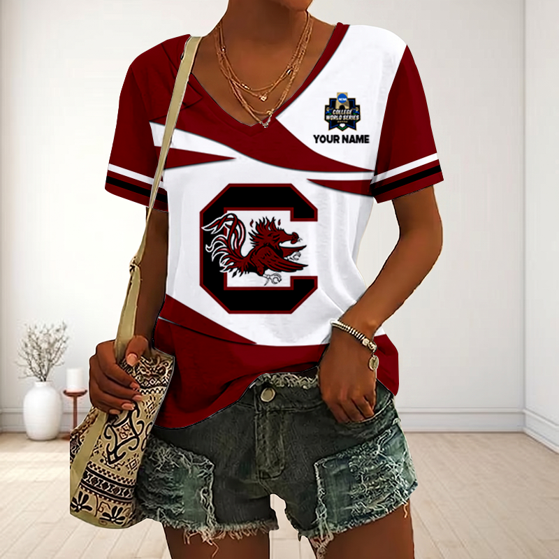 LIMITED DROP - NEW CUSTOMIZED | NCAA CWS10 SCG SC GAMECOCKS V-NECK FEMALE SHIRT