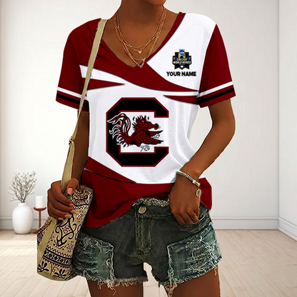 LIMITED DROP - NEW CUSTOMIZED | NCAA CWS10 SCG SC GAMECOCKS V-NECK FEMALE SHIRT