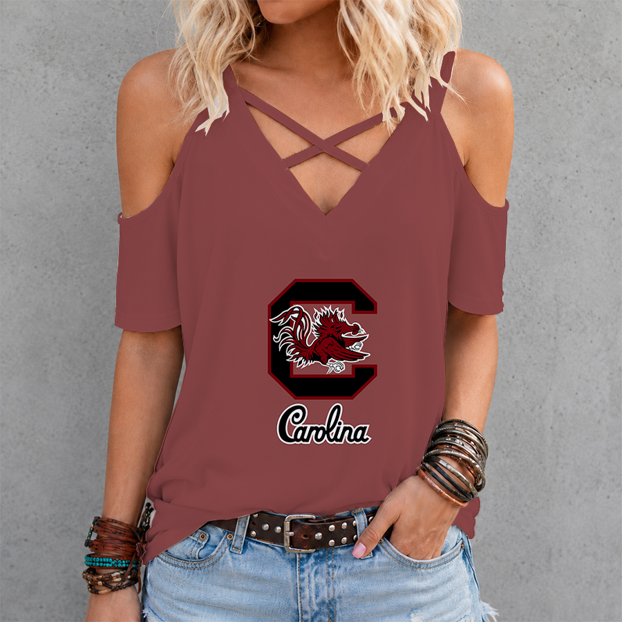 [FAN FAVORITE] NEW CUSTOMIZED NCAA CWS10 SCG SOUTH CAROLINA GAMECOCKS CRISS CROSS V-NECK TOP