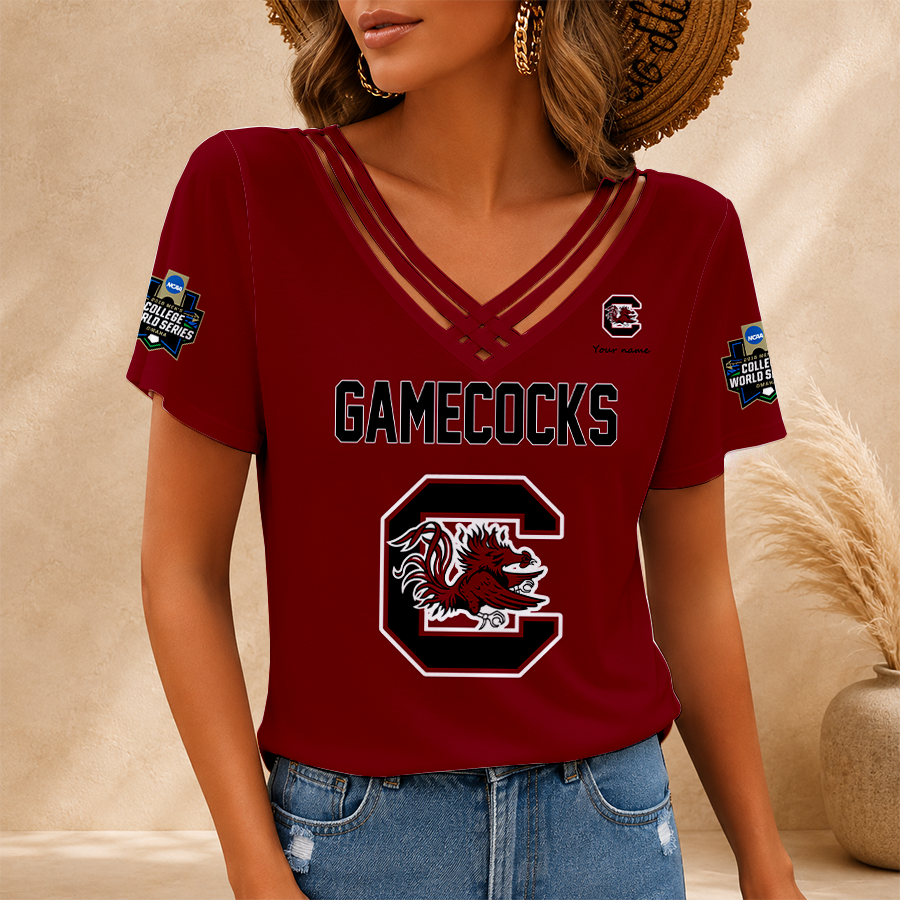 [FAN FAVORITE] NEW CUSTOMIZED NCAA CWS10 SCG SOUTH CAROLINA GAMECOCKS V-NECK SHIRT