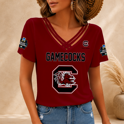 [FAN FAVORITE] NEW CUSTOMIZED NCAA CWS10 SCG SOUTH CAROLINA GAMECOCKS V-NECK SHIRT