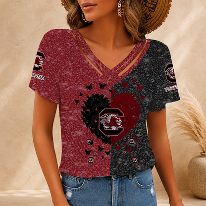 [FAN FAVORITE] NEW CUSTOMIZED NCAA CWS10 SCG SOUTH CAROLINA GAMECOCKS V-NECK SHIRT