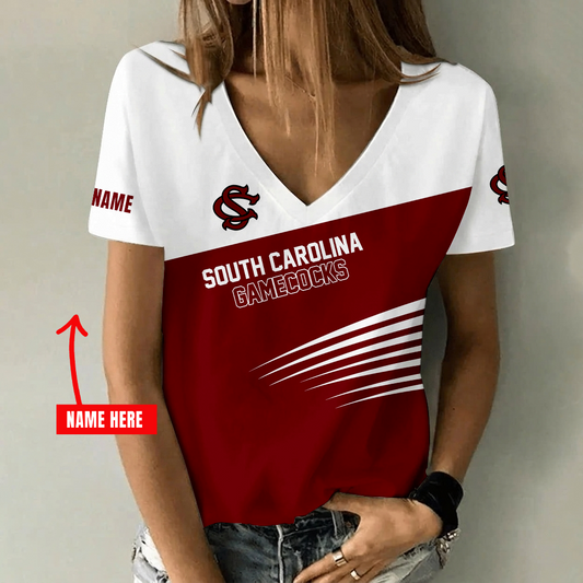 [FAN FAVORITE] NEW CUSTOMIZED NCAA CWS10 SCG SOUTH CAROLINA GAMECOCKS V-NECK FEMALE SHIRT