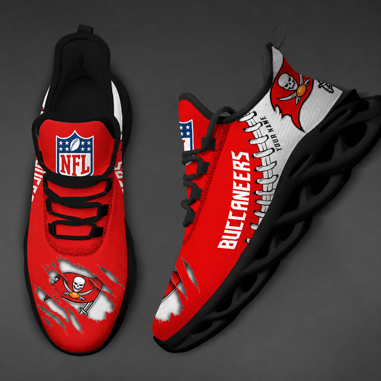 LIMITED EDITION - NEW CUSTOMIZED NFL10 TBB TAMPA BAY BUCCANEERS UNISEX MAX SOUL SHOES