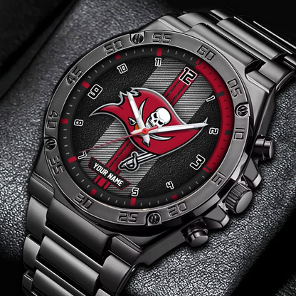 LIMITED EDITION - NEW CUSTOMIZED NFL10 TBB TAMPA BAY BUCCANEERS LUXURY STAINLESS STEEL WATCH
