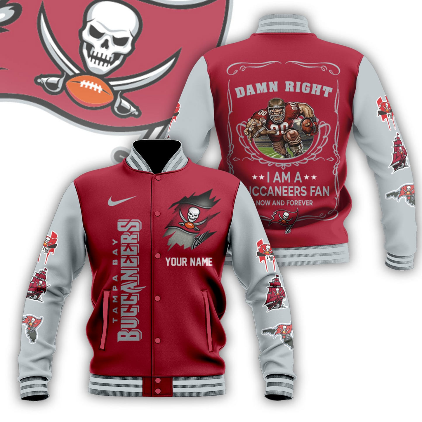 LIMITED EDITION - NEW CUSTOMIZED NFL10 TBB TAMPA BAY BUCCANEERS BASEBALL JACKET