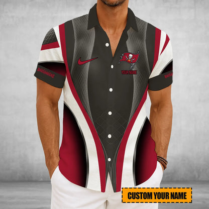 LIMITED EDITION - NEW CUSTOMIZED NFL10 TBB TAMPA BAY BUCCANEERS SHORT SLEEVE BUTTON-UP SHIRT