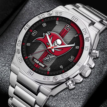 LIMITED EDITION - NEW CUSTOMIZED NFL10 TBB TAMPA BAY BUCCANEERS LUXURY STAINLESS STEEL WATCH