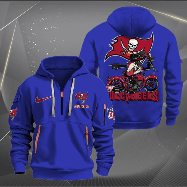 [SPECIAL OFFER] NEW CUSTOMIZED NFL10 TBB TAMPA BAY BUCCANEERS MUTICOLOR QUARTER ZIP HOODIE