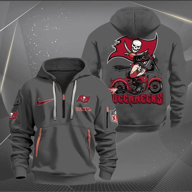 [SPECIAL OFFER] NEW CUSTOMIZED NFL10 TBB TAMPA BAY BUCCANEERS MUTICOLOR QUARTER ZIP HOODIE