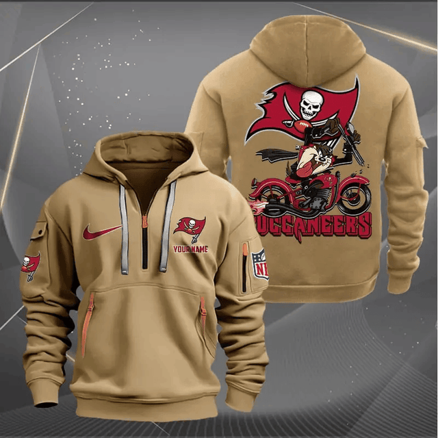[SPECIAL OFFER] NEW CUSTOMIZED NFL10 TBB TAMPA BAY BUCCANEERS MUTICOLOR QUARTER ZIP HOODIE