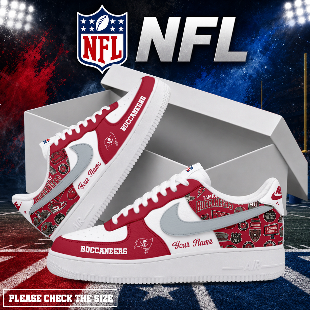 LIMITED EDITION - NEW CUSTOMIZED NFL10 TBB TAMPA BAY BUCCANEERS AF1 SHOES