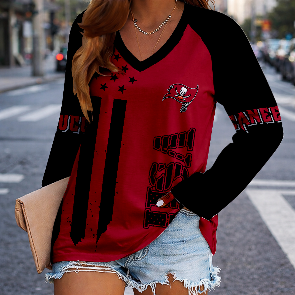 LIMITED EDITION - NEW CUSTOMIZED NFL10 TBB TAMPA BAY BUCCANEERS WOMEN'S V-NECK LONG SLEEVED SHIRT