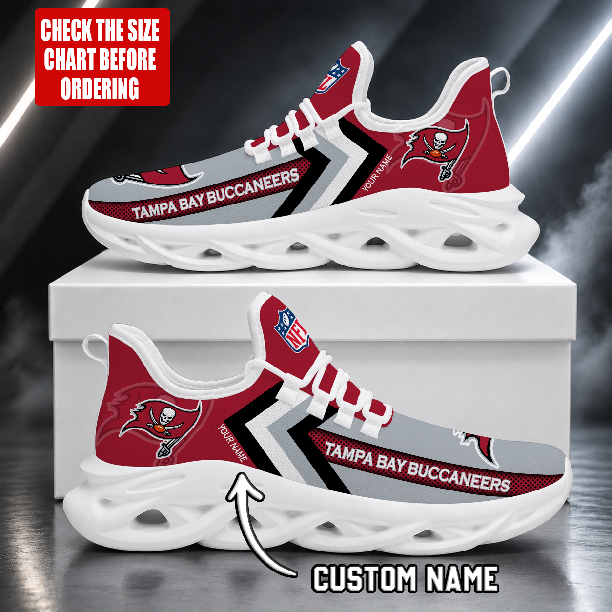 LIMITED EDITION - NEW CUSTOMIZED NFL10 TBB TAMPA BAY BUCCANEERS UNISEX MAX SOUL SHOES