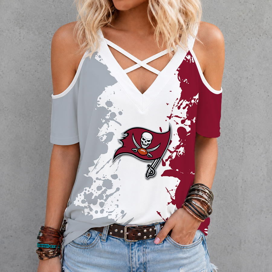 [SPECIAL OFFER] NEW CUSTOMIZED NFL10 TBB TAMPA BAY BUCCANEERS CRISS CROSS V-NECK TOP