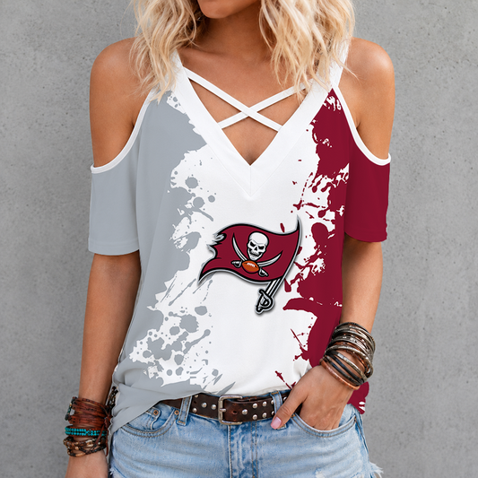 [SPECIAL OFFER] NEW CUSTOMIZED NFL10 TBB TAMPA BAY BUCCANEERS CRISS CROSS V-NECK TOP