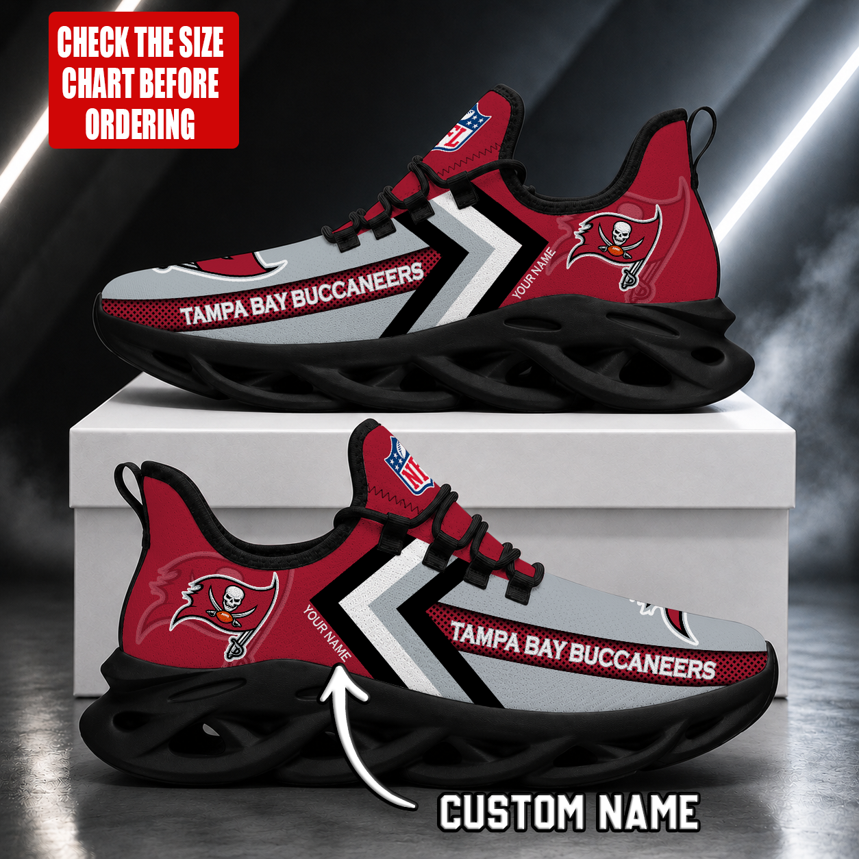 LIMITED EDITION - NEW CUSTOMIZED NFL10 TBB TAMPA BAY BUCCANEERS UNISEX MAX SOUL SHOES