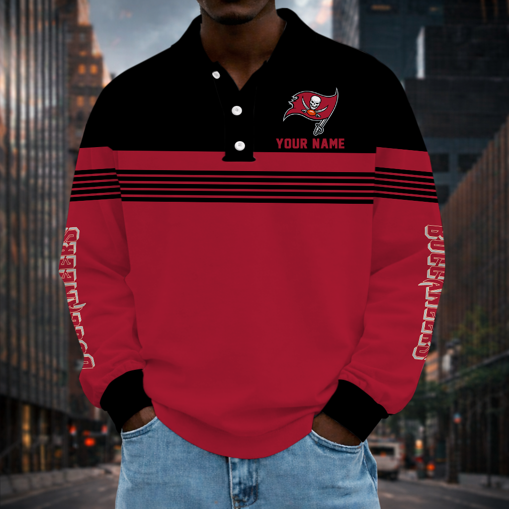 LIMITED EDITION - NEW CUSTOMIZED NFL10 TBB TAMPA BAY BUCCANEERS LONG SLEEVE POLO SHIRT