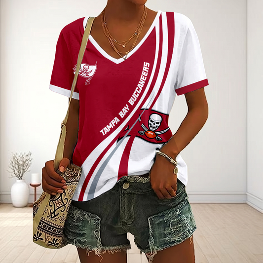SPECIAL EDITION - NEW CUSTOMIZED NFL10 TBB TAMPA BAY BUCCANEERS V-NECK FEMALE SHIRT