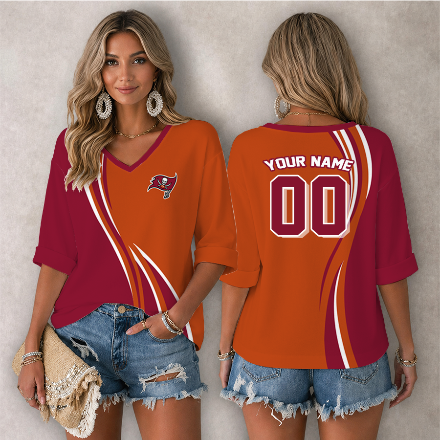 LIMITED EDITION - NEW CUSTOMIZED NFL10 TBB TAMPA BAY BUCCANEERS WOMEN'S HEART V-NECK LONG SLEEVE SHIRT