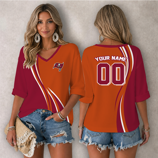 LIMITED EDITION - NEW CUSTOMIZED NFL10 TBB TAMPA BAY BUCCANEERS WOMEN'S HEART V-NECK LONG SLEEVE SHIRT