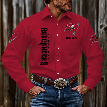 LIMITED EDITION - NEW CUSTOMIZED NFL10 TBB TAMPA BAY BUCCANEERS MEN'S LONG SLEEVE BUTTON-UP SHIRT