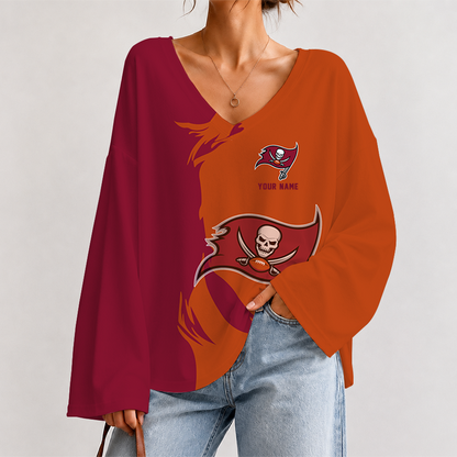 [SPECIAL OFFER] NEW CUSTOMIZED NFL10 TBB TAMPA BAY BUCCANEERS V NECK LONG SLEEVED CROP TOP