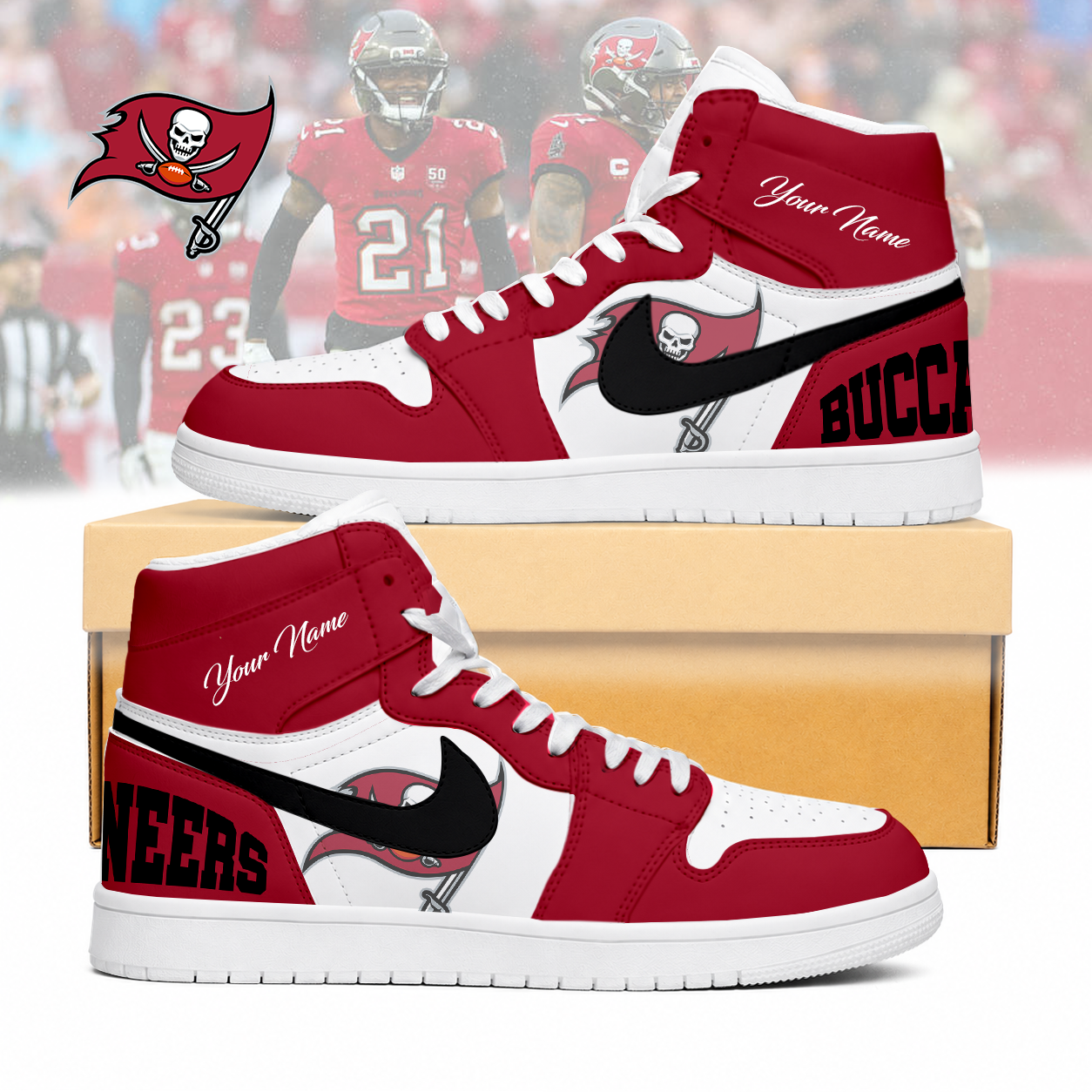 LIMITED EDITION - NEW CUSTOMIZED NFL10 TBB TAMPA BAY BUCCANEERS AIR JORDAN SNEAKERS