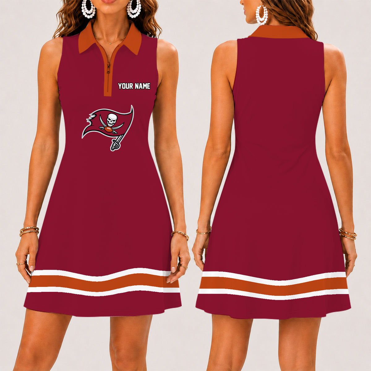 [SPECIAL OFFER] NEW CUSTOMIZED NFL10 TBB TAMPA BAY BUCCANEERS WOMEN'S ZIP SLEEVELESS POLO DRESS