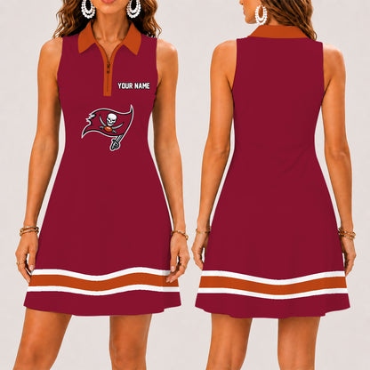 [SPECIAL OFFER] NEW CUSTOMIZED NFL10 TBB TAMPA BAY BUCCANEERS WOMEN'S ZIP SLEEVELESS POLO DRESS