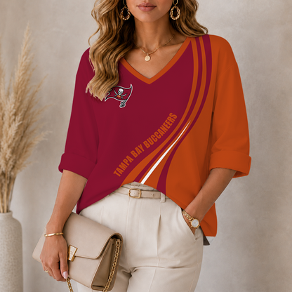 [SPECIAL OFFER] NEW CUSTOMIZED NFL10 TBB TAMPA BAY BUCCANEERS WOMEN'S HEART V-NECK LONG SLEEVE SHIRT