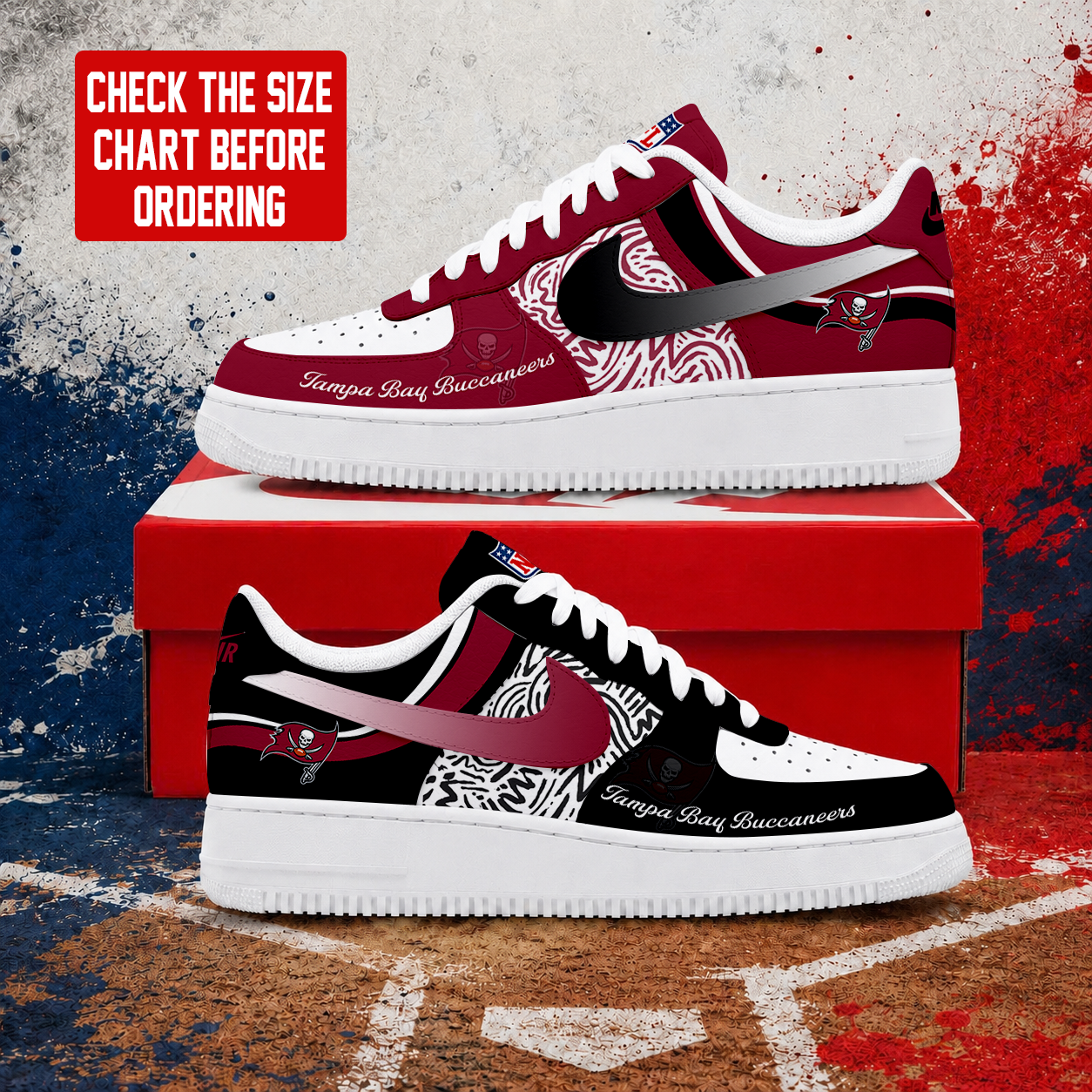 LIMITED EDITION - NEW CUSTOMIZED NFL10 TBB TAMPA BAY BUCCANEERS AF1 SHOES