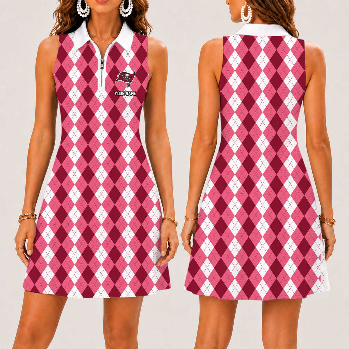 [SPECIAL OFFER] NEW CUSTOMIZED NFL10 TBB TAMPA BAY BUCCANEERS WOMEN'S ZIP SLEEVELESS POLO DRESS