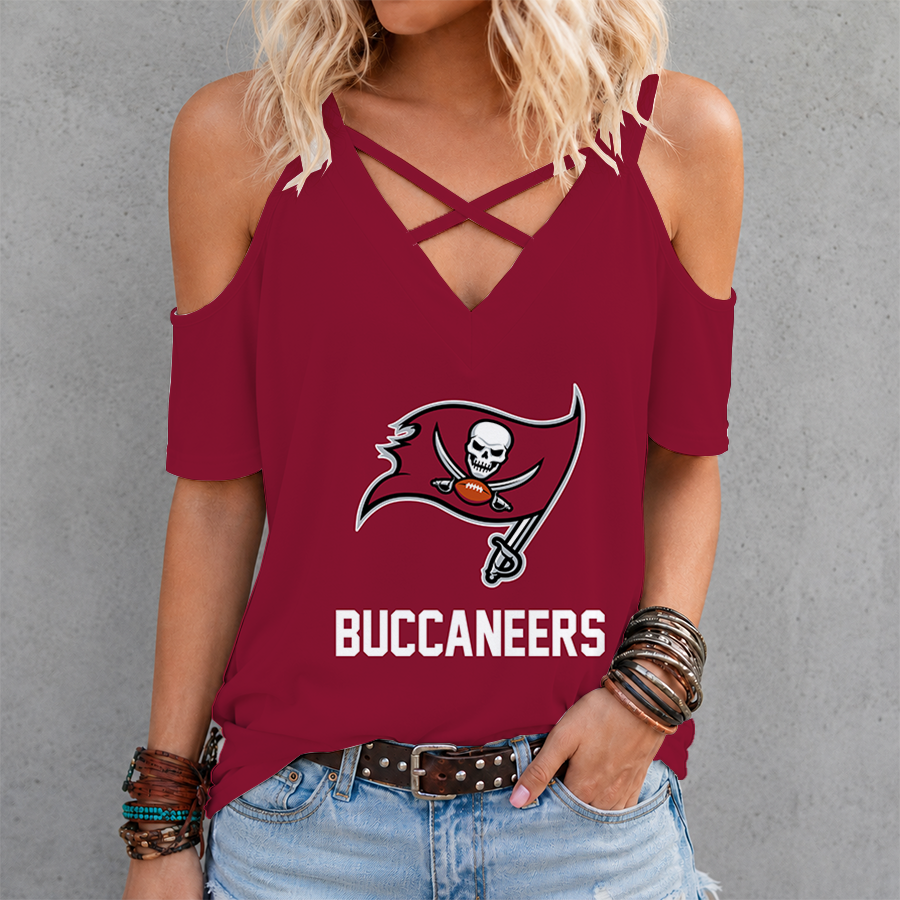 LIMITED EDITION - NEW CUSTOMIZED NFL10 TBB TAMPA BAY BUCCANEERS CRISS CROSS V-NECK TOP