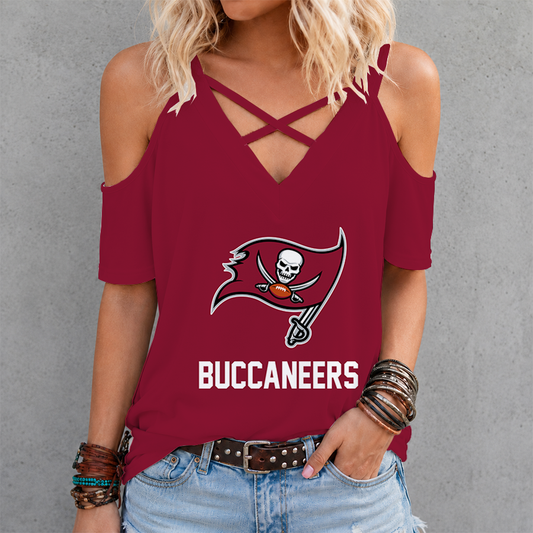LIMITED EDITION - NEW CUSTOMIZED NFL10 TBB TAMPA BAY BUCCANEERS CRISS CROSS V-NECK TOP