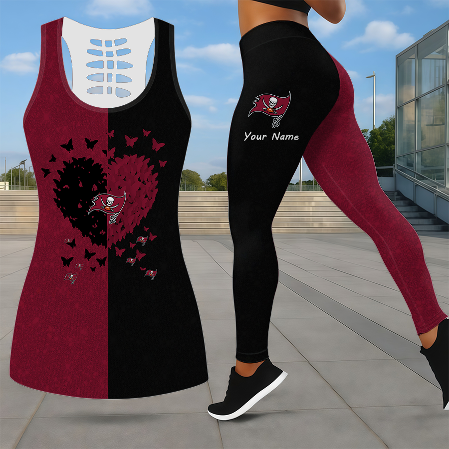 LIMITED EDITION - NEW CUSTOMIZED NFL10 TBB TAMPA BAY BUCCANEERS LEGGINGS & HOLLOW TANK TOP SET