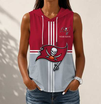 LIMITED EDITION - NEW CUSTOMIZED NFL10 TBB TAMPA BAY BUCCANEERS WOMEN'S SLEEVELESS HOODED POCKET TANK TOP