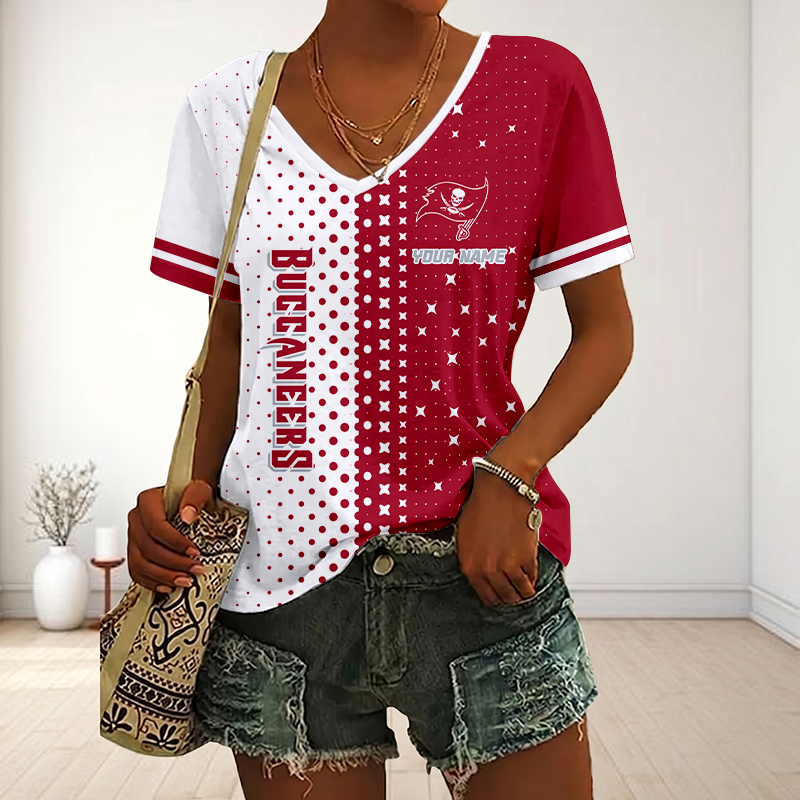 LIMITED EDITION - NEW CUSTOMIZED NFL10 TBB TAMPA BAY BUCCANEERS V-NECK FEMALE SHIRT