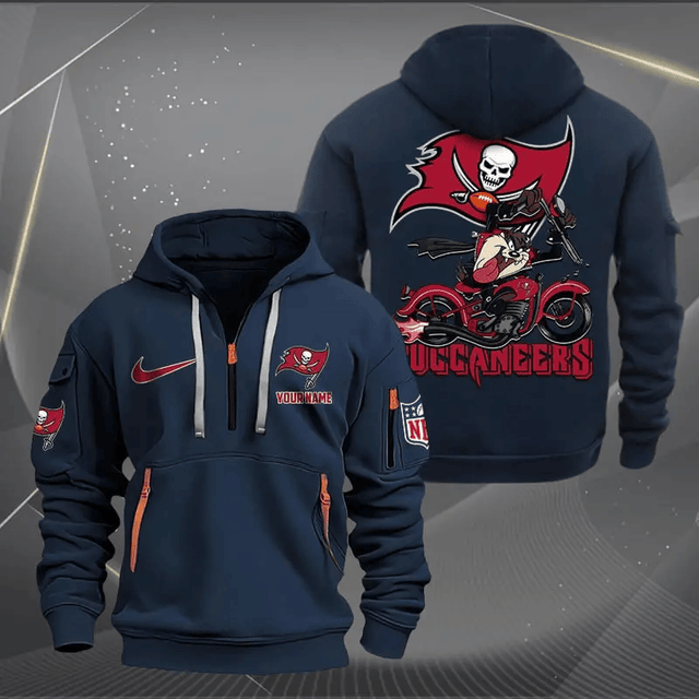 [SPECIAL OFFER] NEW CUSTOMIZED NFL10 TBB TAMPA BAY BUCCANEERS MUTICOLOR QUARTER ZIP HOODIE