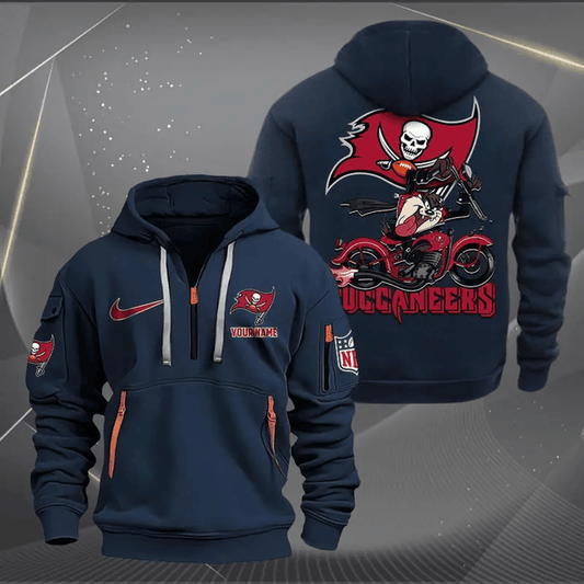 [SPECIAL OFFER] NEW CUSTOMIZED NFL10 TBB TAMPA BAY BUCCANEERS MUTICOLOR QUARTER ZIP HOODIE
