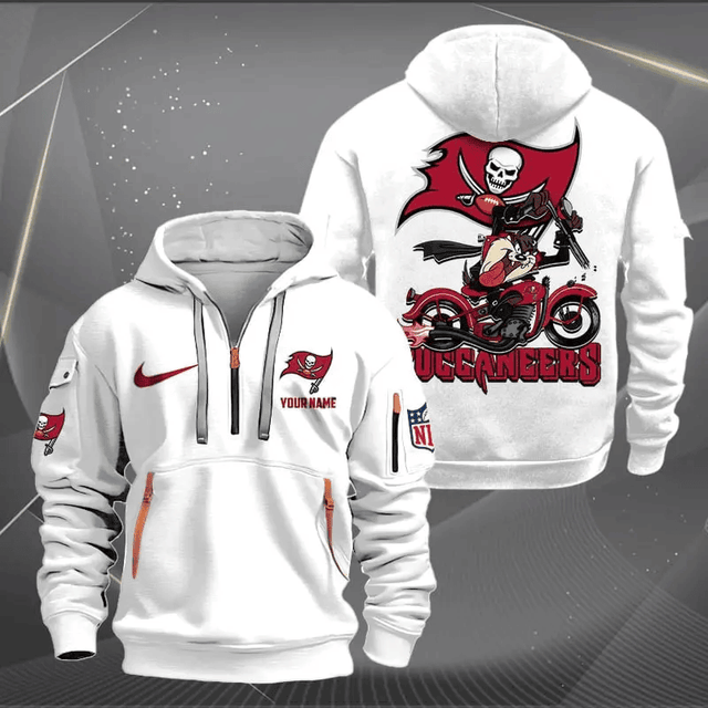 [SPECIAL OFFER] NEW CUSTOMIZED NFL10 TBB TAMPA BAY BUCCANEERS MUTICOLOR QUARTER ZIP HOODIE