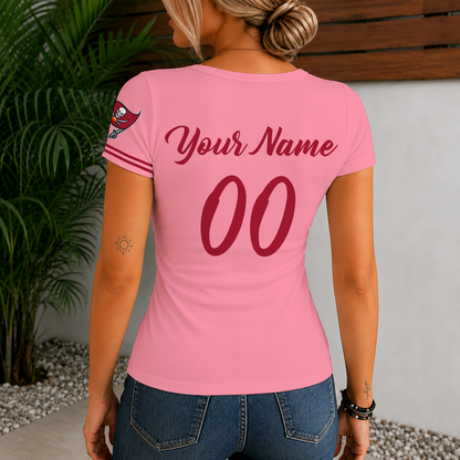[SPECIAL OFFER] NEW CUSTOMIZED NFL10 TBB TAMPA BAY BUCCANEERS WOMEN'S SHORT SLEEVE HENLEY T-SHIRT