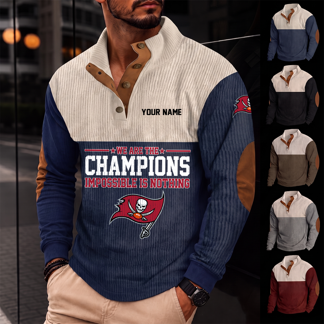 [SPECIAL OFFER] NEW CUSTOMIZED NFL10 TBB TAMPA BAY BUCCANEERS BUTTON SWEATSHIRTS STAND COLLAR