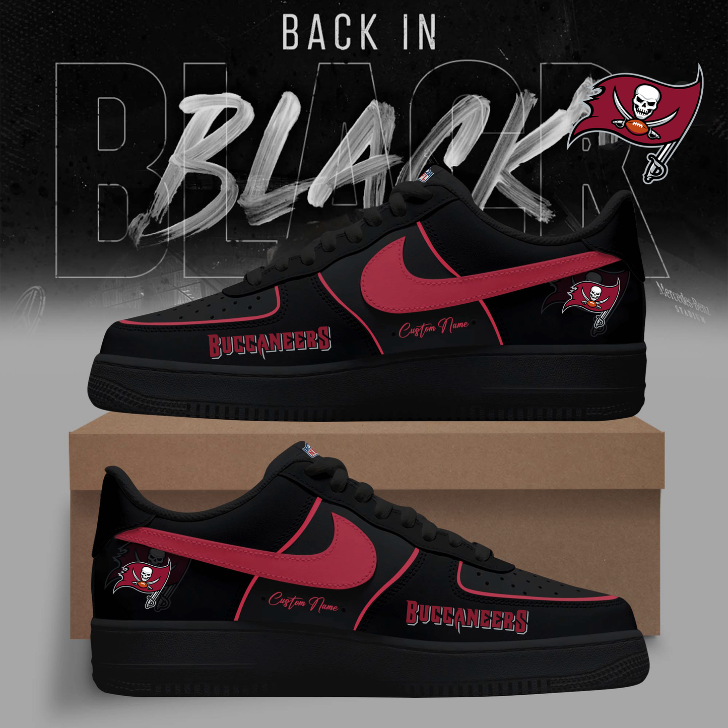 LIMITED EDITION - NEW CUSTOMIZED NFL10 TBB TAMPA BAY BUCCANEERS AF1 SNEAKERS