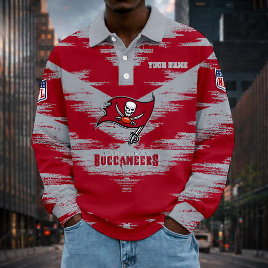 LIMITED EDITION - NEW CUSTOMIZED NFL10 TBB TAMPA BAY BUCCANEERS MEN LONG SLEEVE POLO